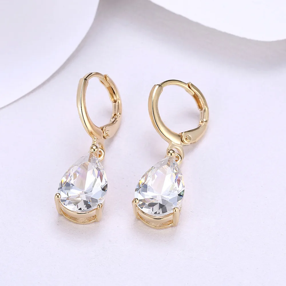 E154e Белый Циркон water drop клип серьги золото клипы Серьги для Женская мода украшения brincos уши femme колошения