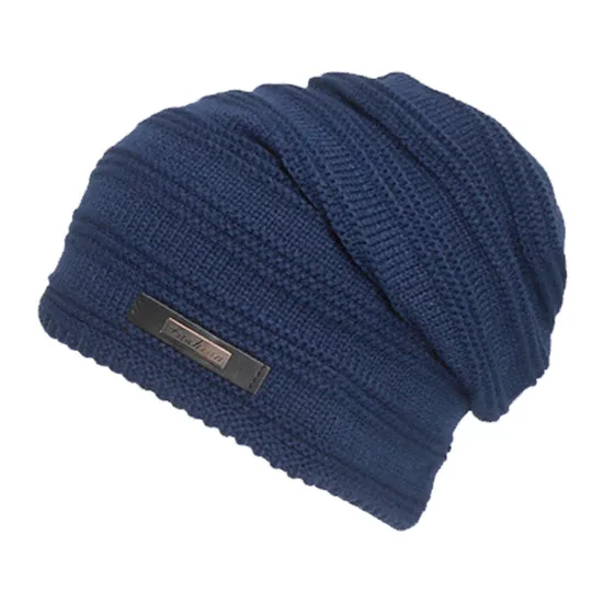 Прочная Чашка мужские шапочки бархатная подкладка зимняя женская шапка Модные теплые вязаные шапки спортивная шапка для женщин - Цвет: Navy blue