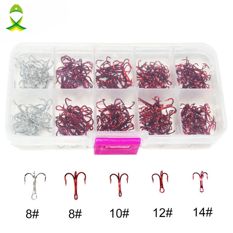 

JSM 210pcs High Carbon Steel Classic Treble Hooks Standard Strength Fishing Hooks with Tackle Box
