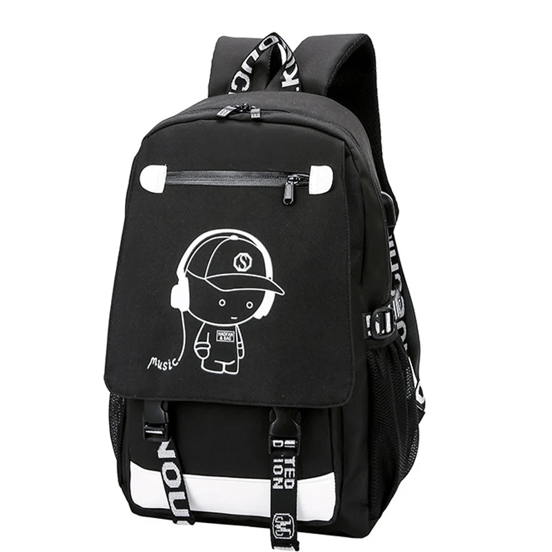 Светящийся дизайнерский ранец, школьная сумка для мальчиков, USB зарядка, школьный коллаж, Подростковый рюкзак, большой рюкзак Mochila с противоугонным замком - Цвет: B-black