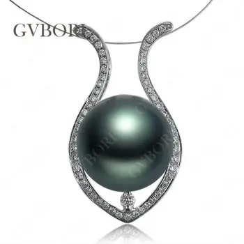

GVBORI Tahiti Black Pearls&Diamond Pendant +925 Sterling Silver Chain Necklace Fashion Style FineJewelry Free ShippingPP233MS