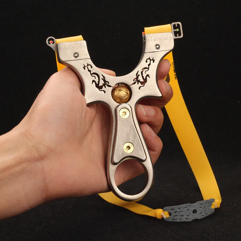 

Slingshot Stainless Steel Wire Cut Double Dragon Play Bead Catapult Hunting Free Tied Accurate Outdoor Design with Rubber Band