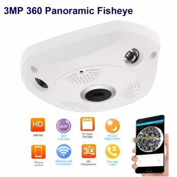 

3mp Fisheye Panoramic Ip Camera VR Cam Smart 360 Degree wireless motion detection 128GB On-board Record,IR 35ft Smart App