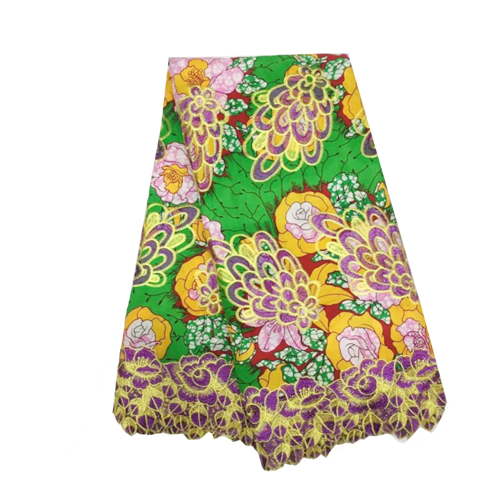 

2019 New Green African Quality Super Wax Fabric for Dress Party, Veritable Block Print Wax Ankara Lace Fabrics 100% Cotton