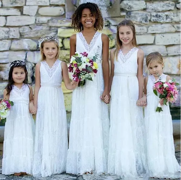 Boho-White-Lace-Flower-Girl-Dress-For-Beach-Wedding-V-Neck-Soft-Lace-Pageant-Gowns-For