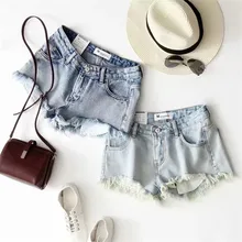 Летние модные стильные женские джинсовые шорты с потертостями, повседневные синие джинсовые шорты с кисточками, популярные шорты для девочек