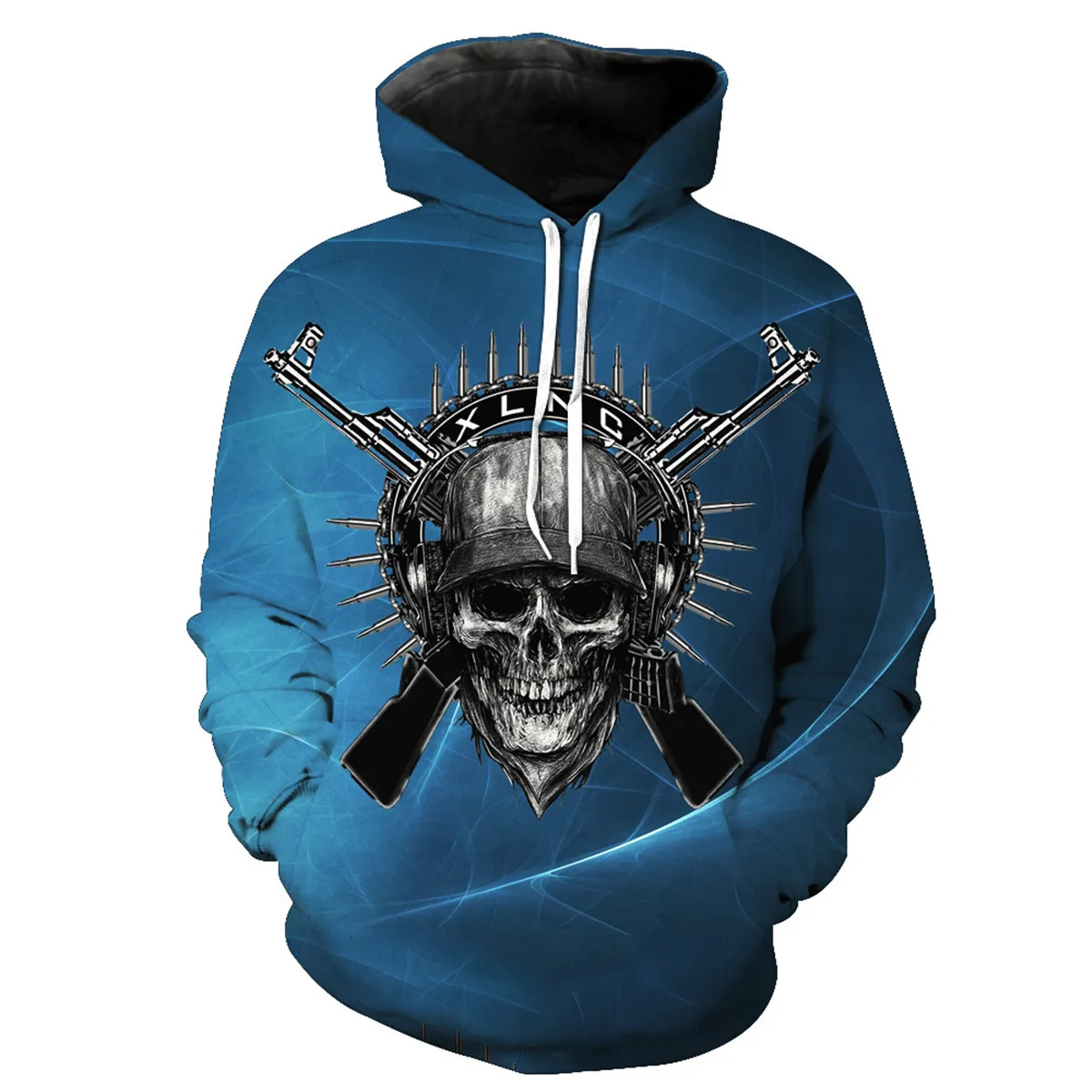 Gun Skull Hoodies Men Hooded Hip Hop Sweatshirts Long Sleeve Hoody