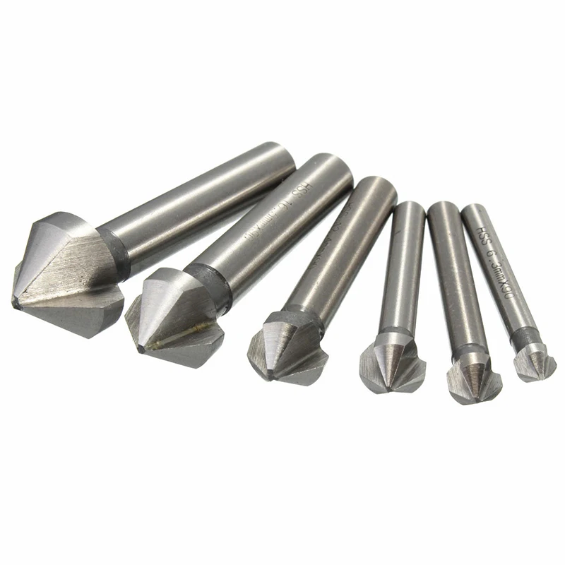 1pc 3 Flute HSS Countersink Drill Bit 90 Degree Chamfer Cutter Tool For Wood Steel 6.3/8.3/10.4/12.4/16.5/20.5mm