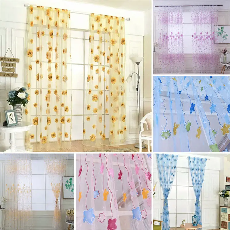 

Window Screening Tulle Postoral Flower Curtains Voile Curtain Window Curtain For Living Room New