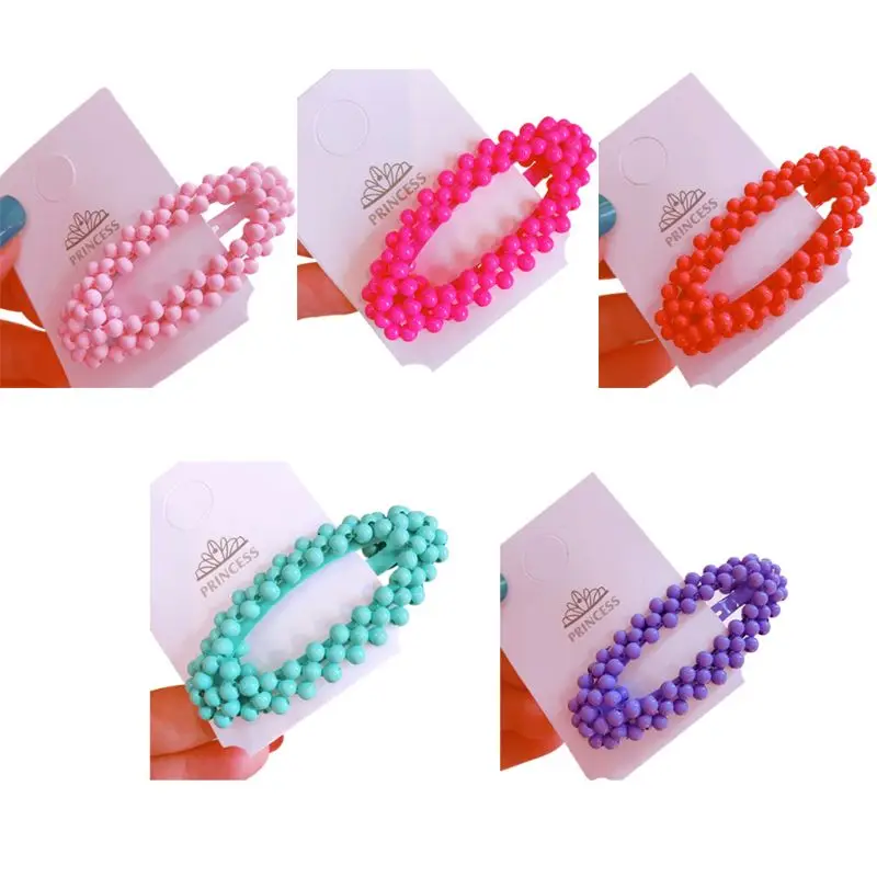 

Korean Girls Metal Alloy BB Hair Clip Sweet Macaron Candy Color Baking Paint Oval Hairpin Frosted Imitation Pearl Snap Barrettes
