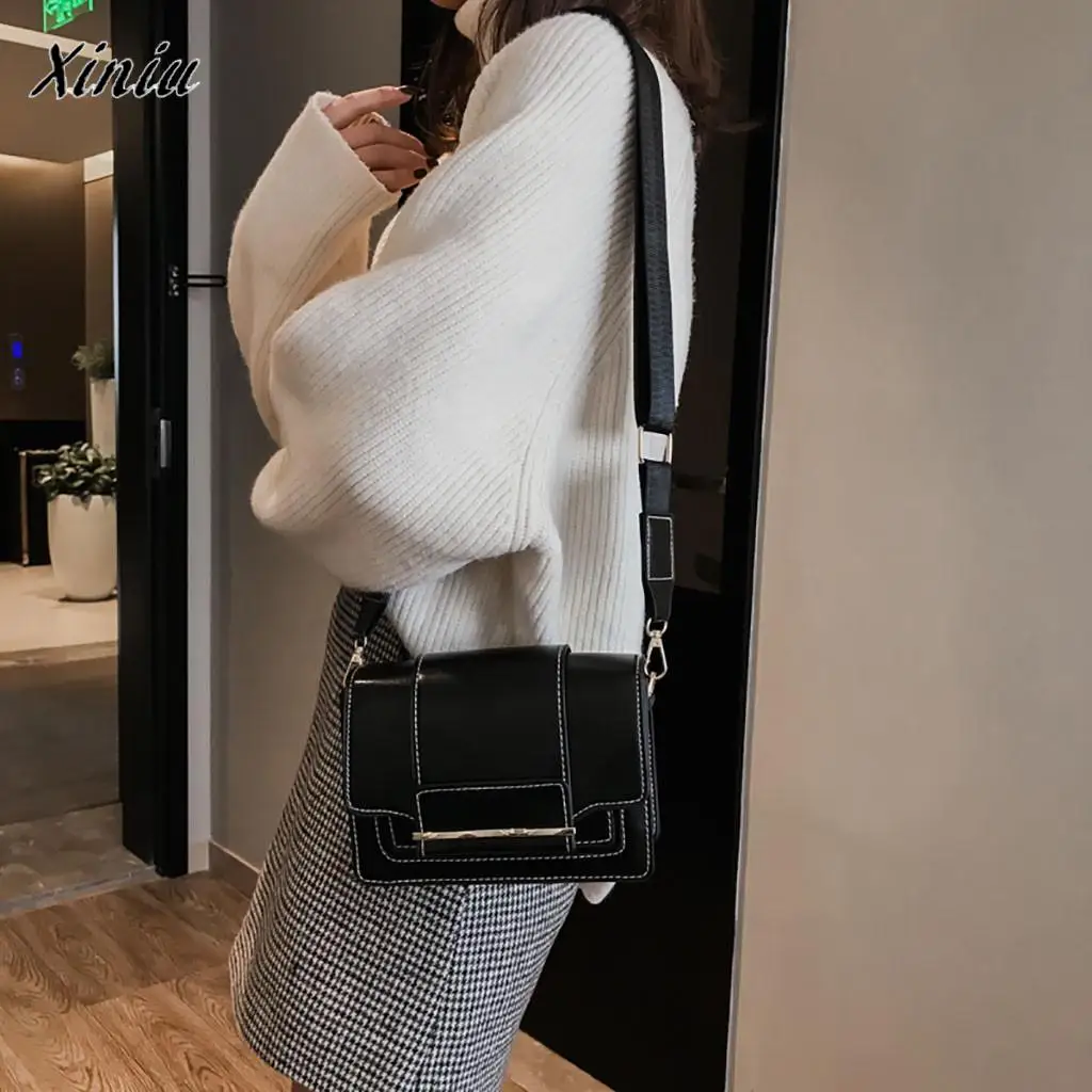 

xiniu Women Vintage Bag Wide Shoulder Strap Versatile Shoulder Bag Messenger Bag Daily Mini Leather Flap Women Messenger Bag#w35