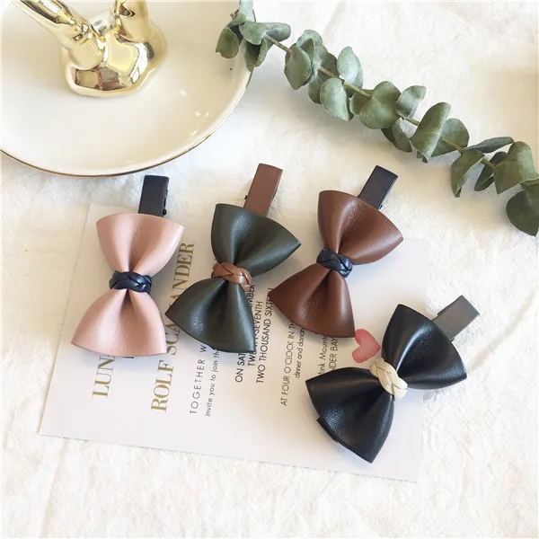 

New Hot Sale Head Jewelry Simple Wild Leather Bow Hairpin Side Clip Ladies Dating Party Fashion Durable Hair Accessories