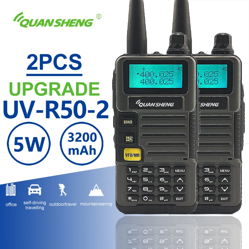 

2pcs Quansheng UV-R50-2 Dual Band Walkie Talkie Radio Station Walky Talky Professional Two Way Radio Telsiz 10km Baofeng Uv-5r