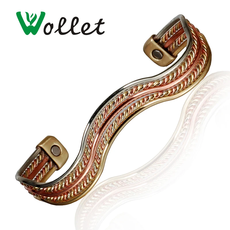 

Wollet Jewelry Tricolor Pure Copper Magnetic Bracelet Bangle for Women Men Open Cuff Anti Arthritis Fatigue Radiation