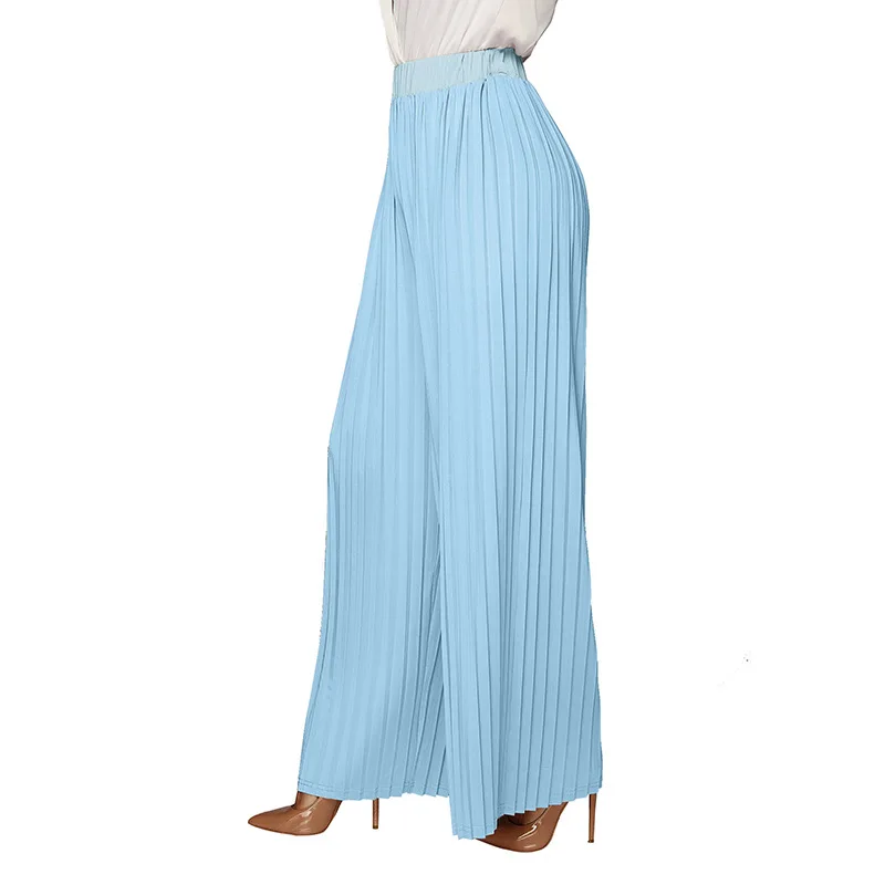 Летние OL шифоновые плиссированные однотонные брюки с высокой талией свободные широкие брюки оверсайз женские элегантные брюки Модная одежда