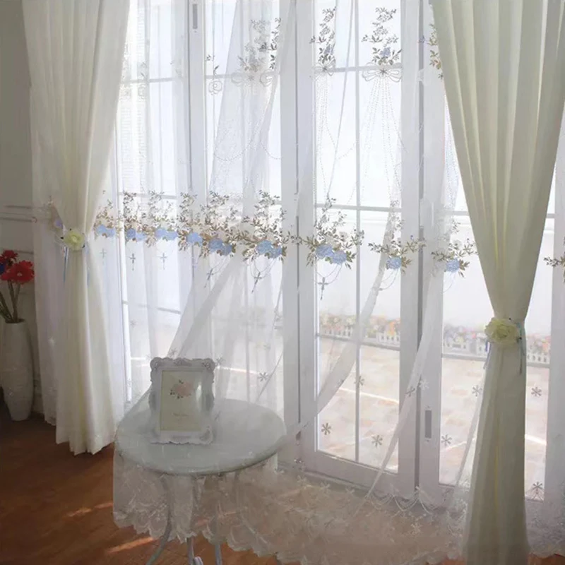 Вышитые прозрачные панели тюль занавес для гостиной балкон органза ткани Европейский Стиль Окна M063& 30