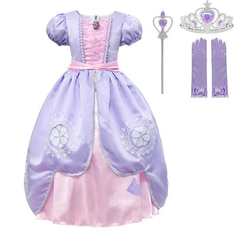 Роскошная детская одежда принцессы Софии; летнее платье для костюмированной вечеринки; маскарадный костюм для детей на день рождения; нарядное платье Софии - Цвет: Dress Set-1