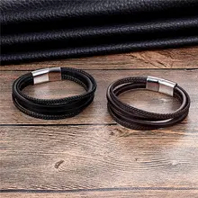 Мужские браслеты черный/коричневый тканый браслет для мужчин антикварные ювелирные изделия модный браслет из нержавеющей стали ювелирные изделия оптом