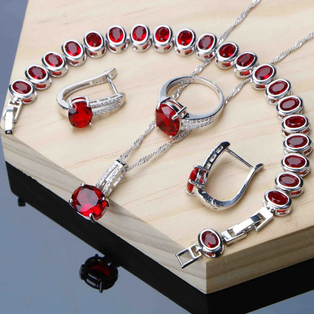 

New Year Jewelry Sets For Women China Red Cubic Zirconia Silver 925 Jewelry Earrings Necklace Set Bracelet 3 Option