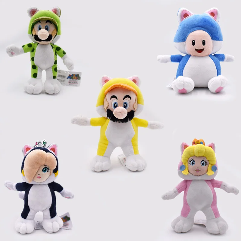 

5 Super Mario Knuffel Kat Mario Luigi Toad Prinses & Wario Super Mario Bros Knuffeldier pluche Speelgoed Gratis Verzending