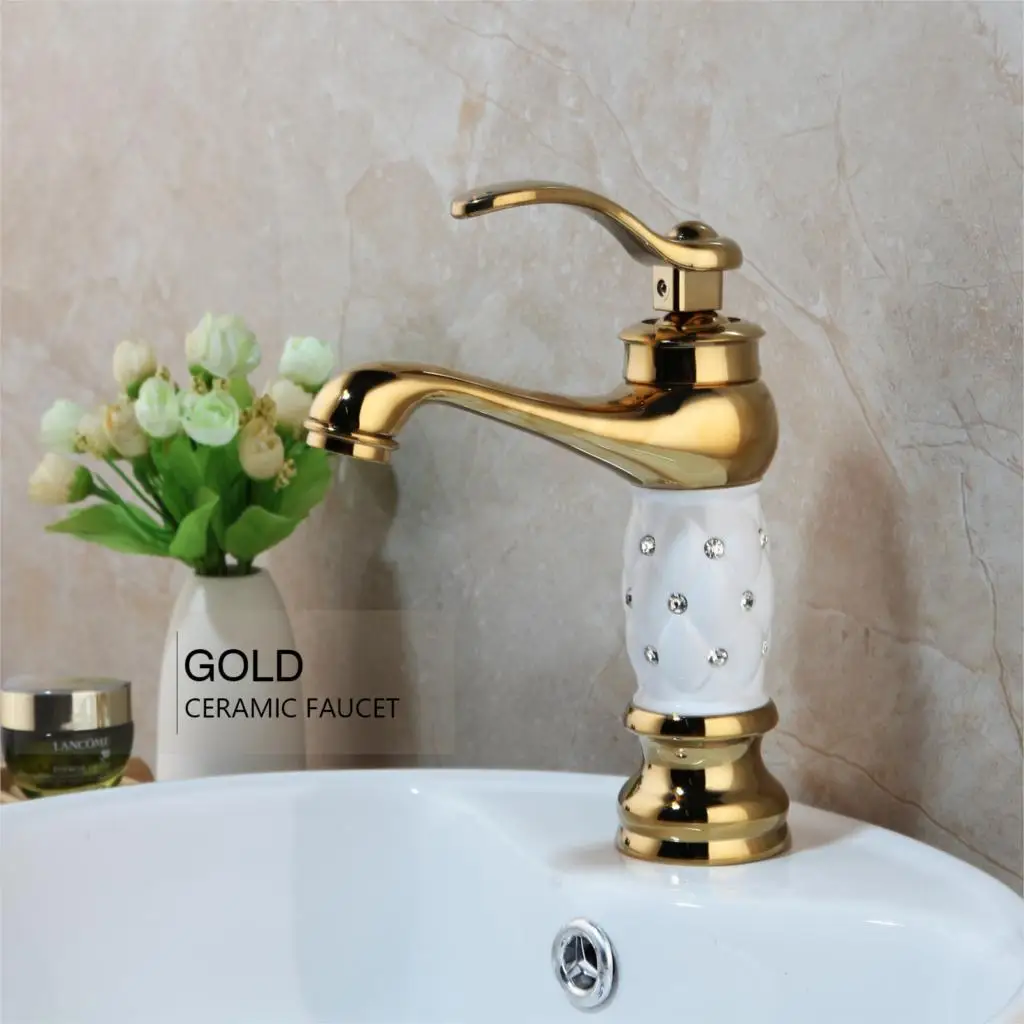 Смеситель для ванной комнаты, Золотой полированный столешница, смеситель для ванной, поворотный кран с одной ручкой, смеситель для горячей и холодной воды - Цвет: 92116W