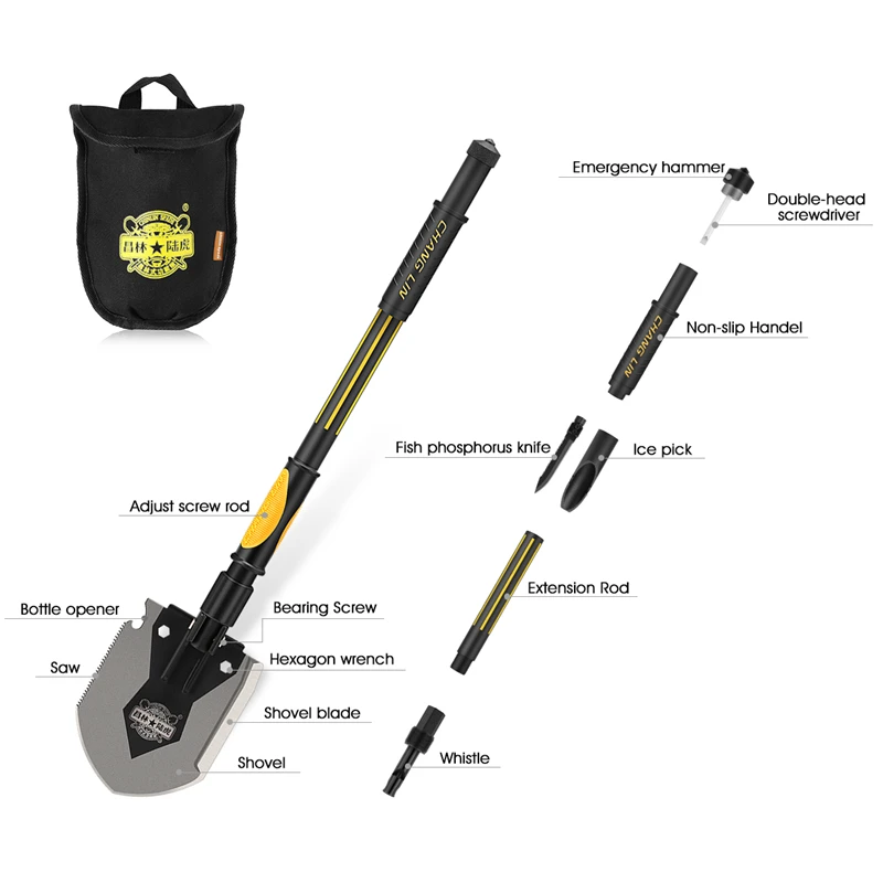 CHANGLIN Multifunctional Camping Shove Military Portable Folding Survival Spade Trowel Dibble Pick Emergency Garden Outdoor Tool