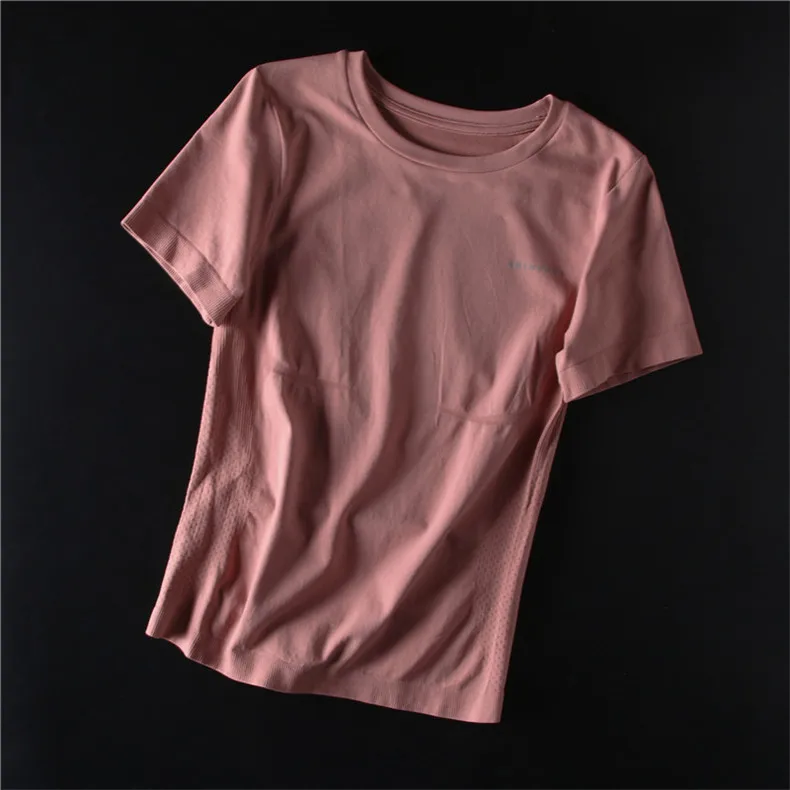 Женские рубашки для йоги с коротким рукавом, розовый короткий топ с круглым вырезом, легкая футболка для спортзала, топы для тренировок, спортивная одежда