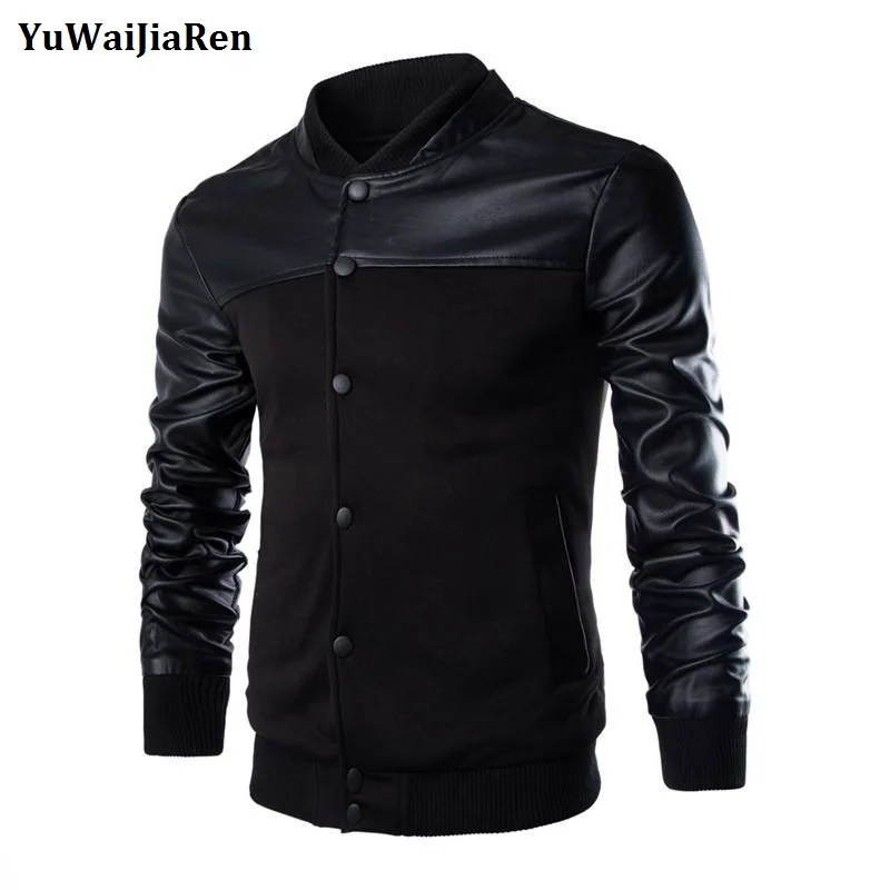 Image 2016 new fashion leather stitching design Mens sweater slim jacket collar British wholesale Y100