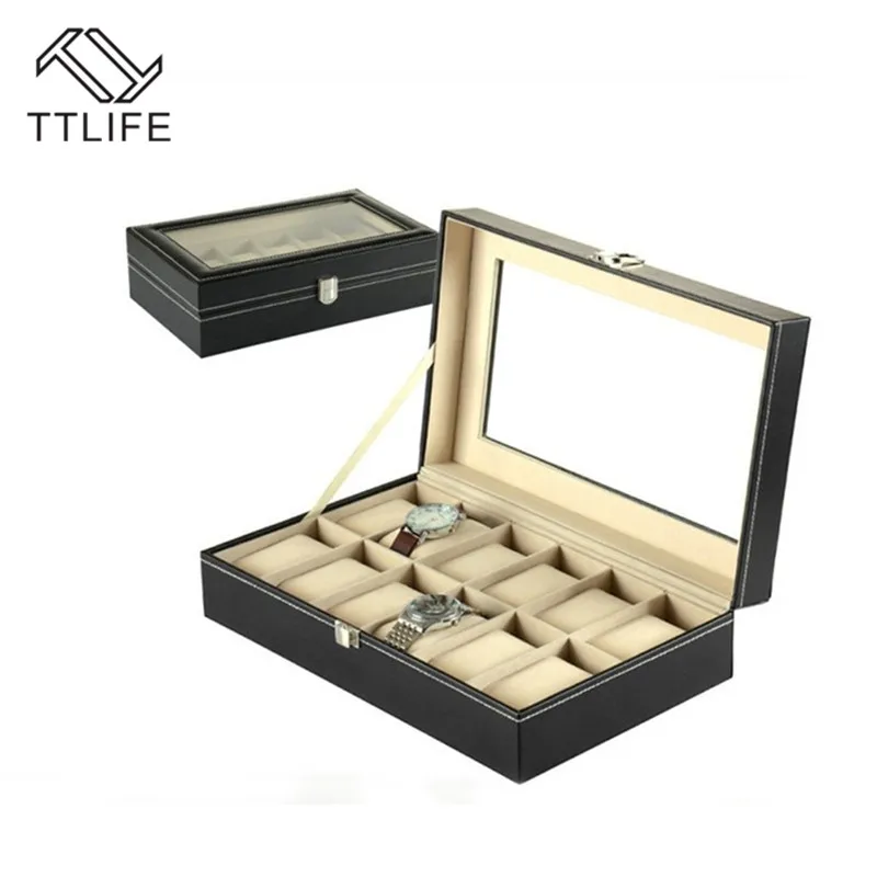 

TTLIFE 12 Grids Standard Version of The Watch Storage Box PU Leather Jewelry Bracelets Necklace Earrings Display Tray Organizer