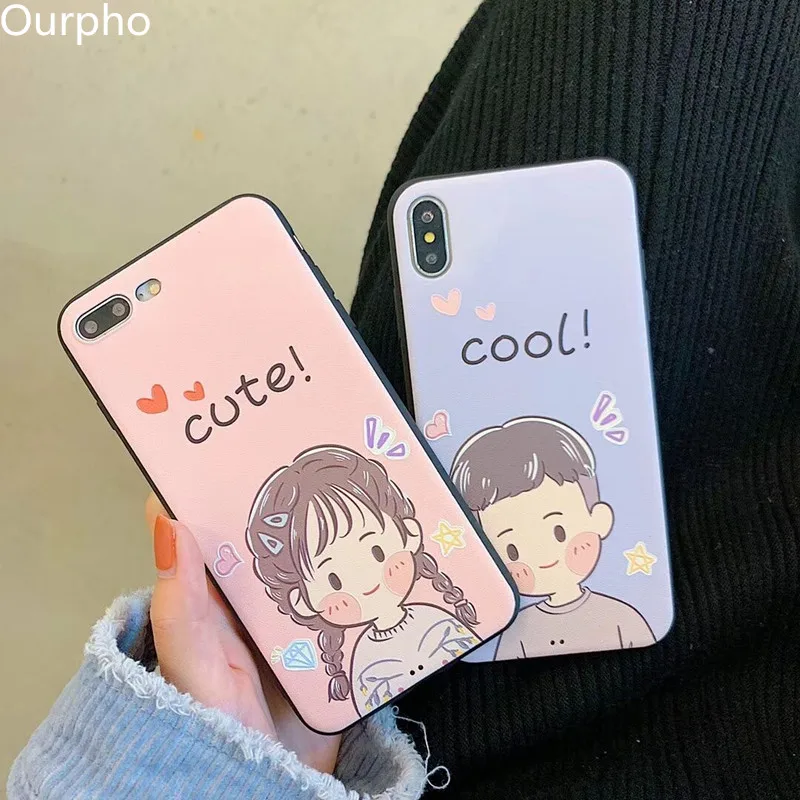Ourpho супер рельефный Телефон чехол для iPhone 6 6s 7 8 plus корейский стиль пара X XR XS MAX