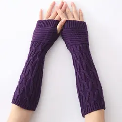 Осенне-зимние перчатки без пальцев теплые вязаные Длинные Варежки высокого качества Женские однотонные модные перчатки