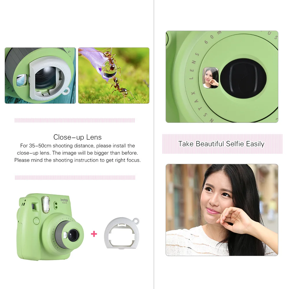 Fujifilm Instax Mini 9 мгновенная камера пленочная камера с зеркалом для селфи, синий/розовый/белый/зеленый+ чехол для камеры с ремешком