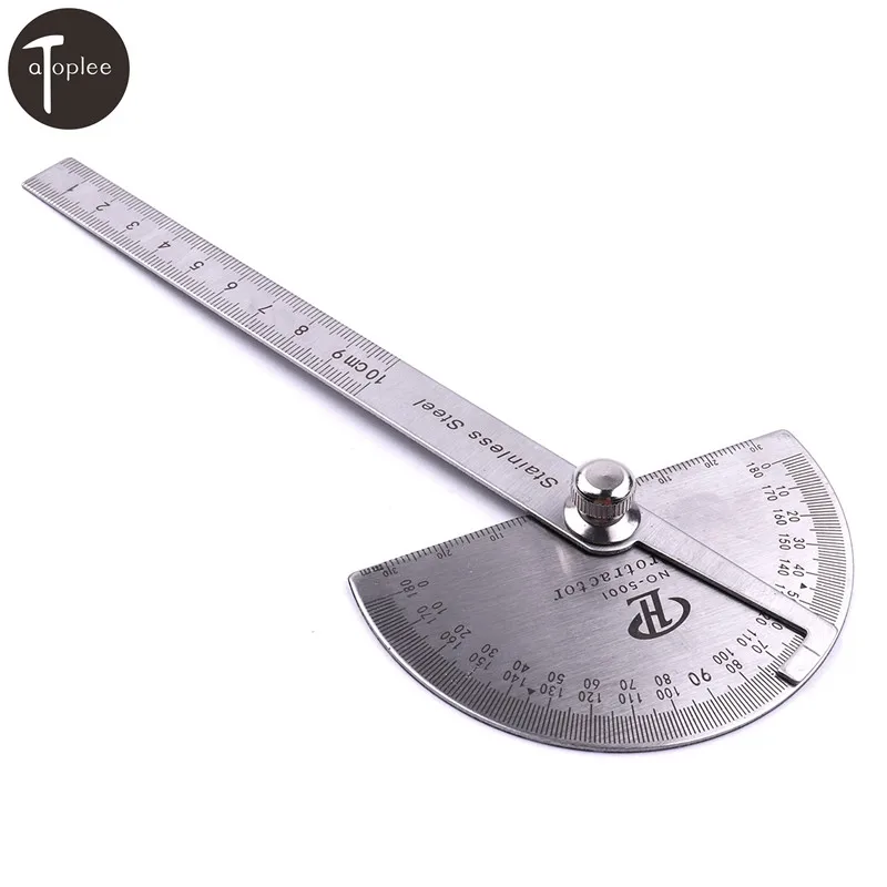 1PC 10cm Stainless Steel 180 Protractor Round Head Angle Finder Rule