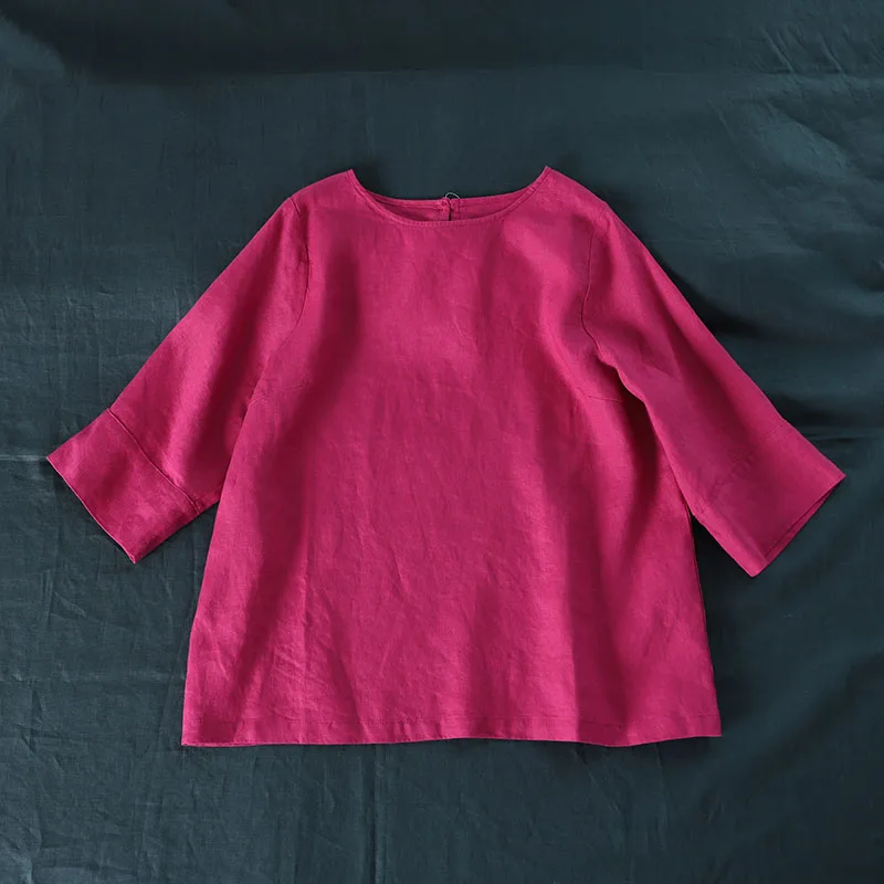 

Summer New Women Loose Plus Size All-match Japanese Style Mori Girls Sunsecreen Comfortable 14*14 Linen Shirts/Blouses 2 Colors