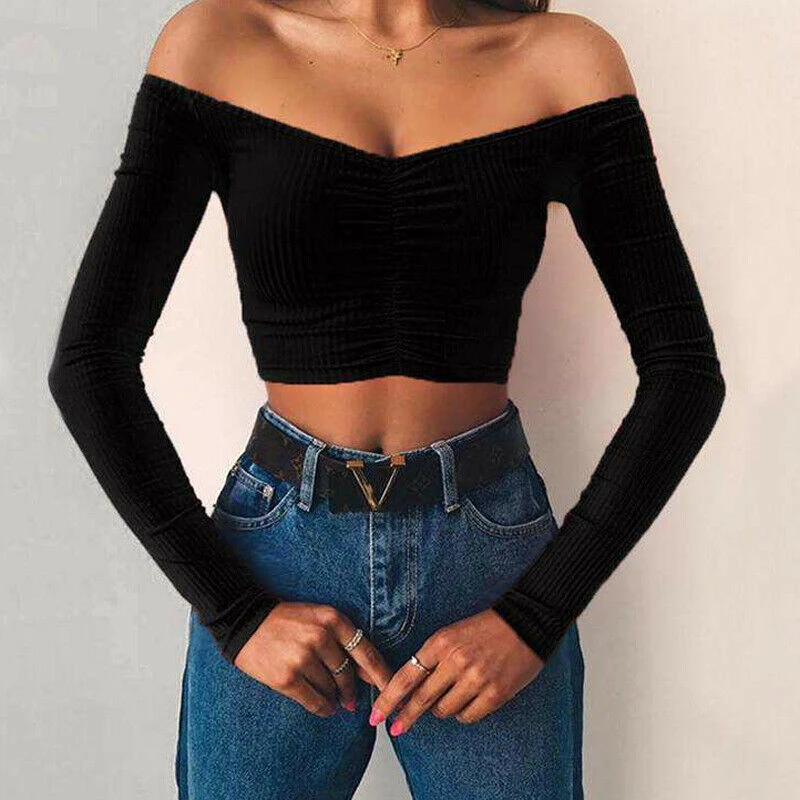 long sleeve cut off top