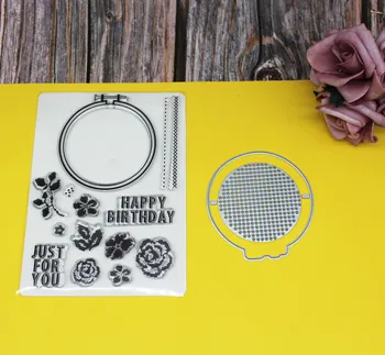 

Circle cover Metal Cutting Dies Happy birthday Clear stamps&die set for Scrapbooking Album Paper Card Embossing craft flowerdies