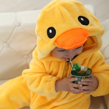 

New Animal Baby Romper Yellow Duck Bebe Infant Clothing Baby Boy Girl Clothes Cute Flannel Cartoon Hooded Jumpsuit Costume