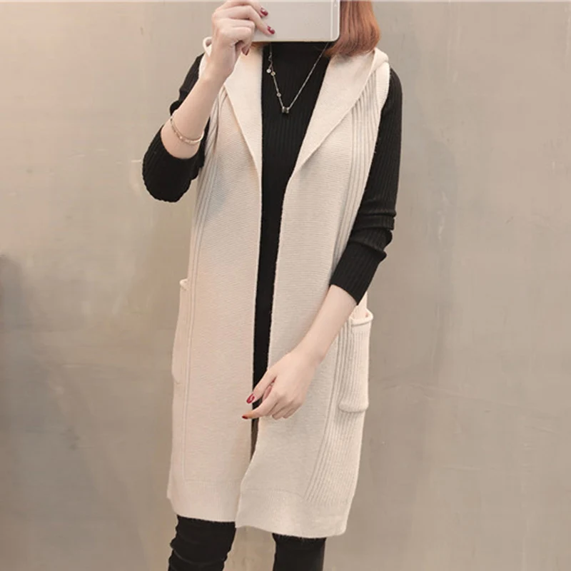 ^*Best Offers sleeveless long Sweater Women Cardigan Spring autumn Warm Loose Sweater Knitted Cardigan With Pocket fashion Jacket Outwear Coat