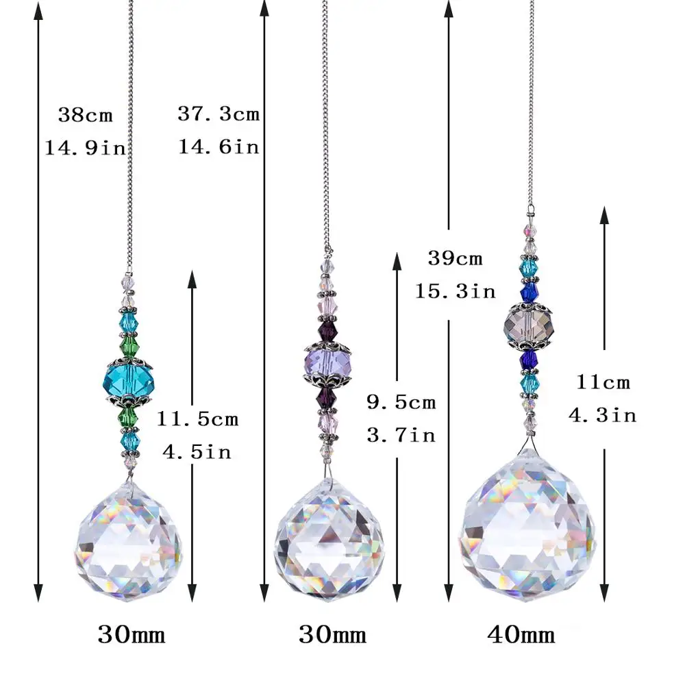 H&D Pack of 3,Clear Crystal Prism Ball Rainbow Maker Window Prisms Suncatcher Crystal Pendants for Home,Office,Garden Decoration