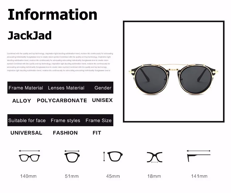 JackJad 2021 Fashion Style SteamPunk Clamshell Removable Sunglasses Vintage Retro Brand Design Sun Glasses Oculos De Sol Gafas