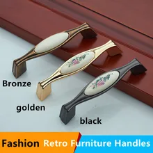 Retro rural ceramic furniture handle 128mm white porcelain dresser handle 96mm bronze black kitchen cabinet drawer pull knob 5″
