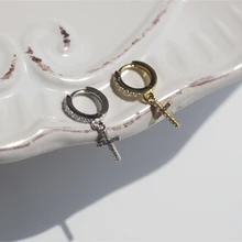 Серьги из стерлингового серебра 925 пробы, модные циркониевые кресты, Короткая подвеска, кольцо для ушей, милые дикие простые трендовые ювелирные изделия для девушек