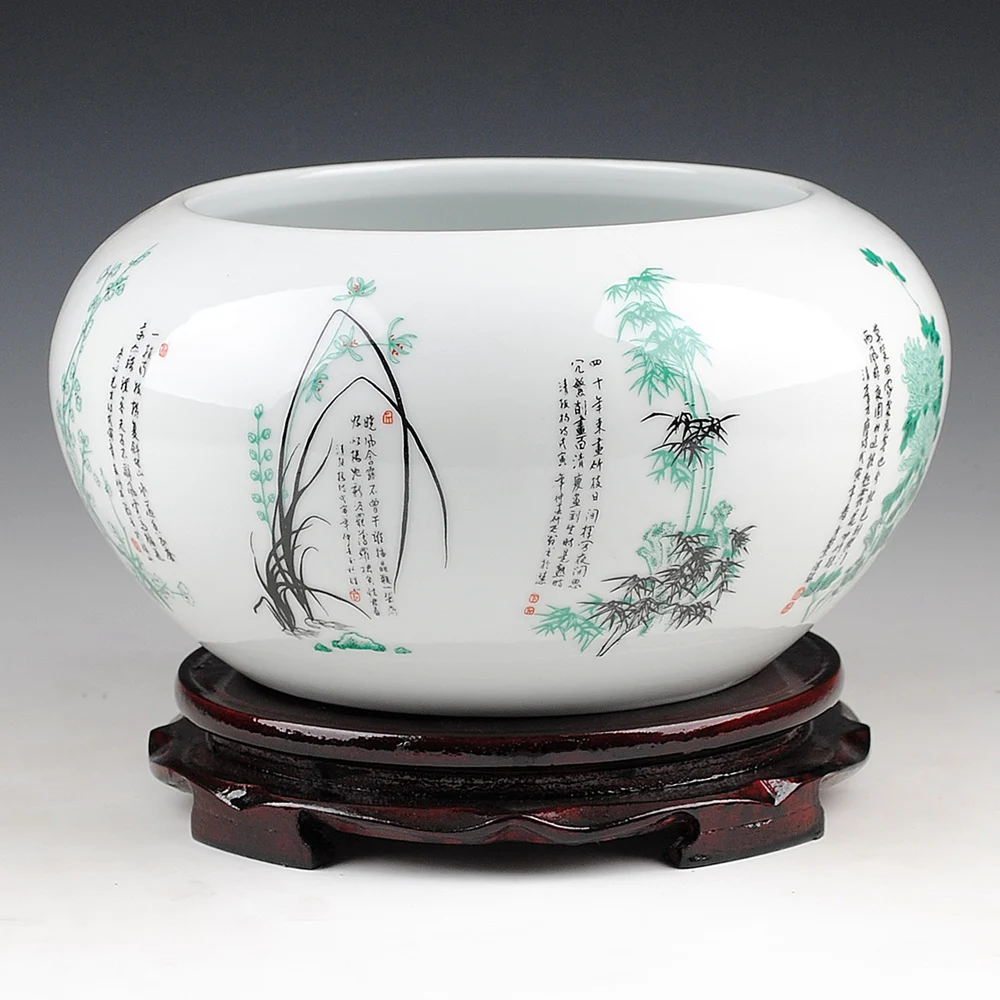 

Hongxuan ceramics meilanzhuju shallow cylinder goldfish turtle Narcissus basin Home Furnishing modern furnishings
