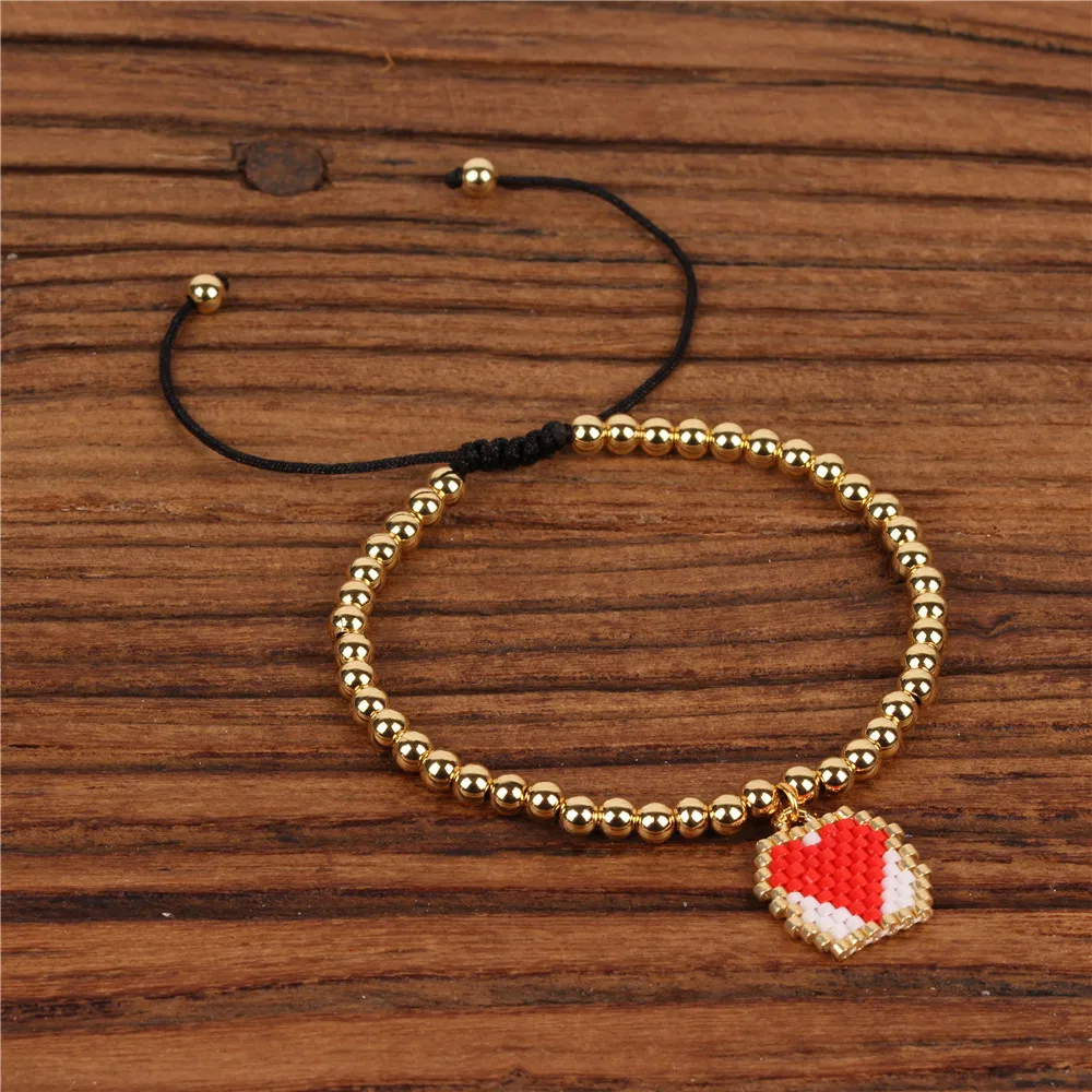 

Trendy 4mm Copper Beads Bracelet Women Miyuki Beads Handmade Red Heart Charm Pendant Bracelets Female Lovers Jewelry Pulsera