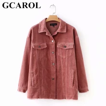 GCAROL New Striped Corduroy font b Jacket b font Turn Down Collar 4 Pockets Single Breasted