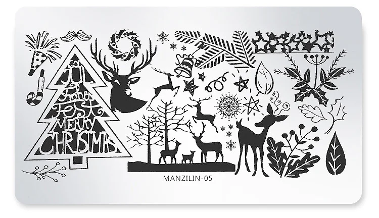 1 шт. Рождество серии празднование ногтей штамповки пластины прямоугольник Маникюр штамп Шаблон Рисунок для нейл-арта пластины - Цвет: MANZILIN-05