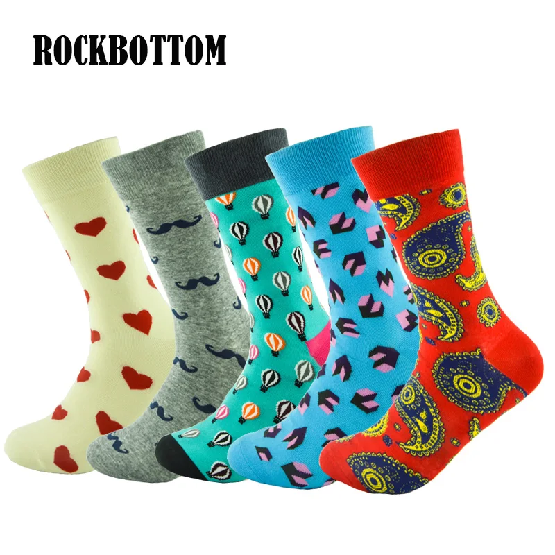 ROCKBOTTOM 5 pairs/lot Cotton Fashion Funny Mens Socks Color Colorful