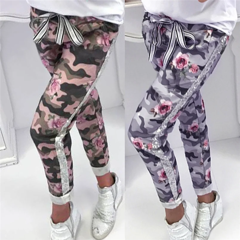 Fashion Womens Pants 2018 New Arrival Comfortable Sequins Camouflage Print Bandage Patchwork Mid Waist Long Pants Trousers F#J12 (3)