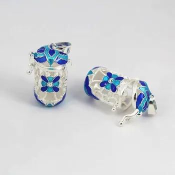 

Blue Enamel Flower Metal Filigree Hollow Cage Locket Pendants For Women Aromatherapy Essential Oil Locket Jewelry Making