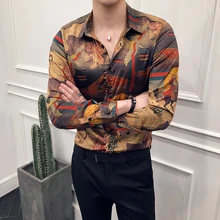 Бутик моды печати мужская Тонкая Повседневная рубашка с длинными рукавами напечатанная Молодежная индивидуальная мужская рубашка